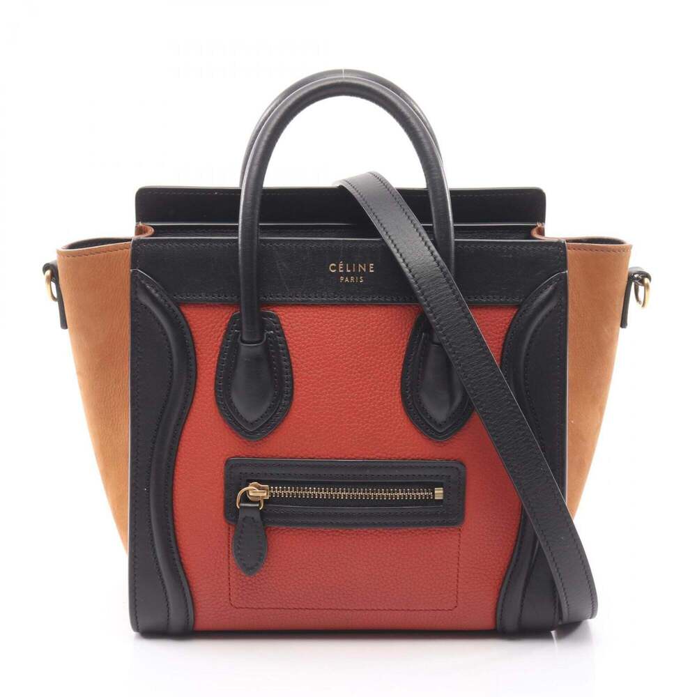 Celine Luggage Nano Shopper 2-Way Handbag, Leather, Women's, Red, Black, Brown